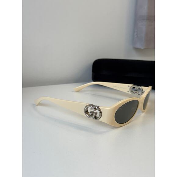 NEW Gucci GG1660S Ivory White Slim Oval Logo Sunglasses